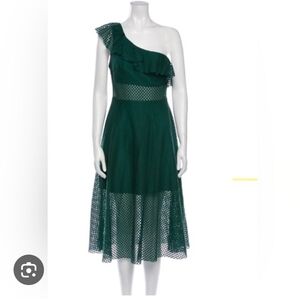 Sandro Paris Green Lace One Shoulder Midi Dress L